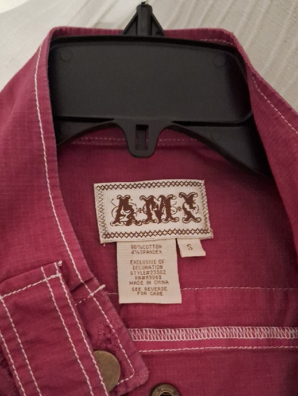 Sleeveless Utility Vest - Raspberry Pink with White Stitching - Picture 4 of 7